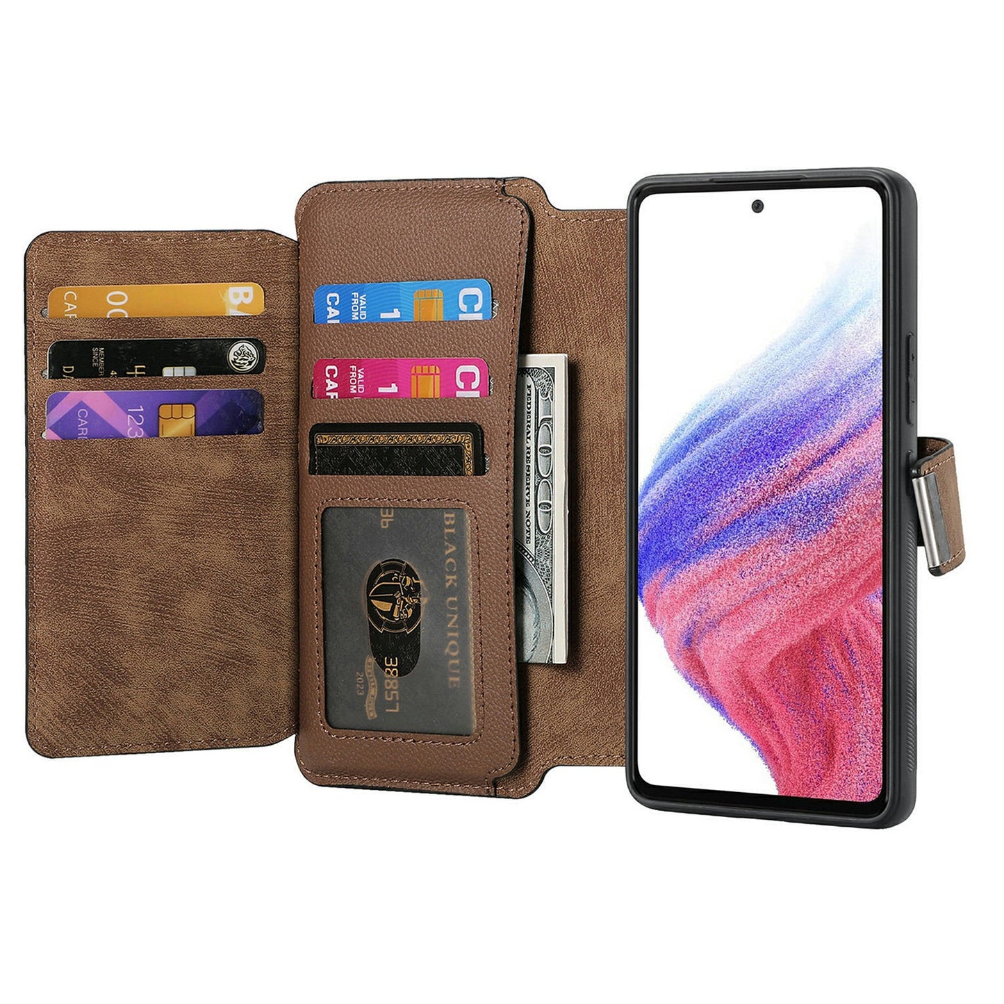 CASENEO MW-02 For Samsung Galaxy A06 Case Detachable Magnetic Leather Flip Phone Cover - Brown