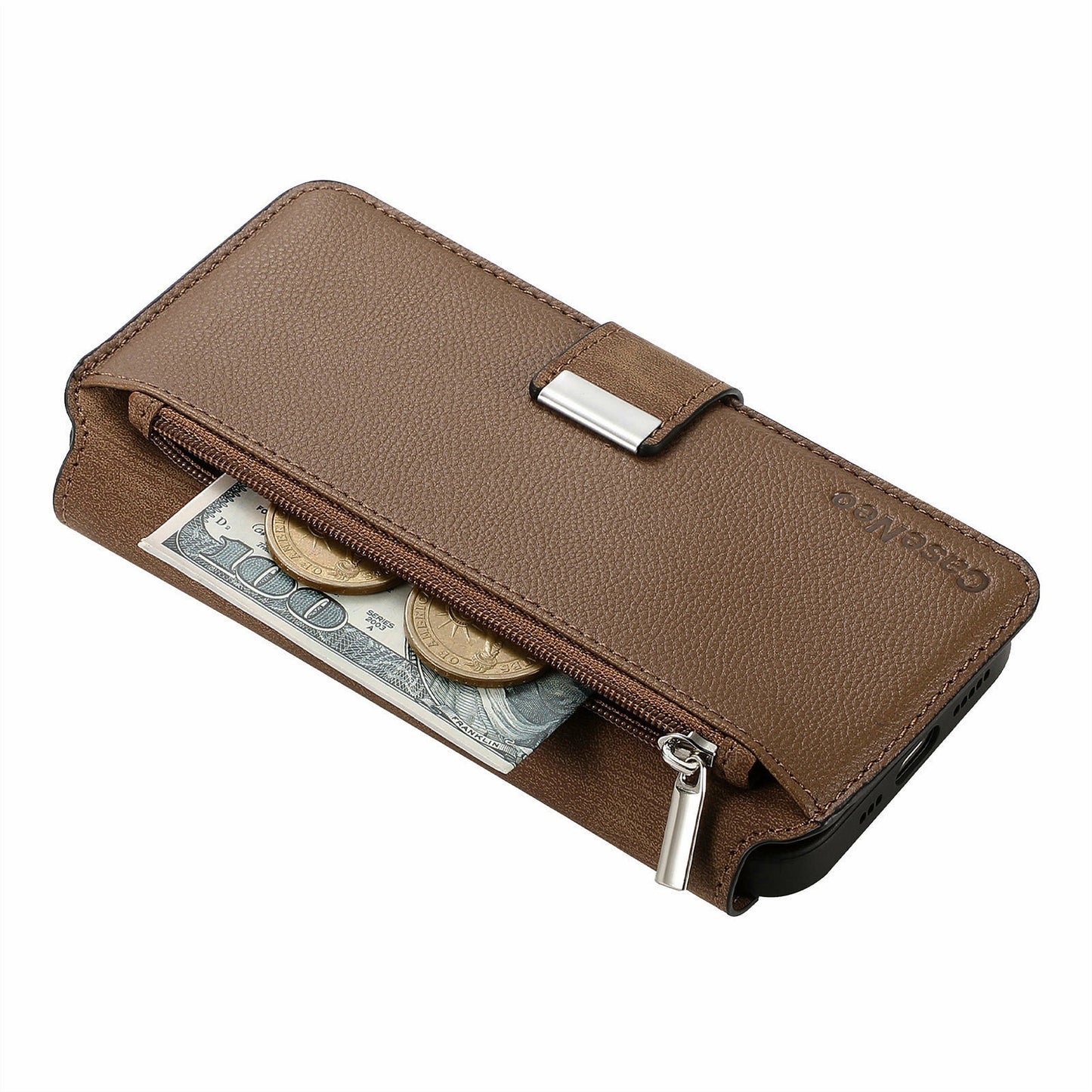 CASENEO MW-02 For Samsung Galaxy A06 Case Detachable Magnetic Leather Flip Phone Cover - Brown