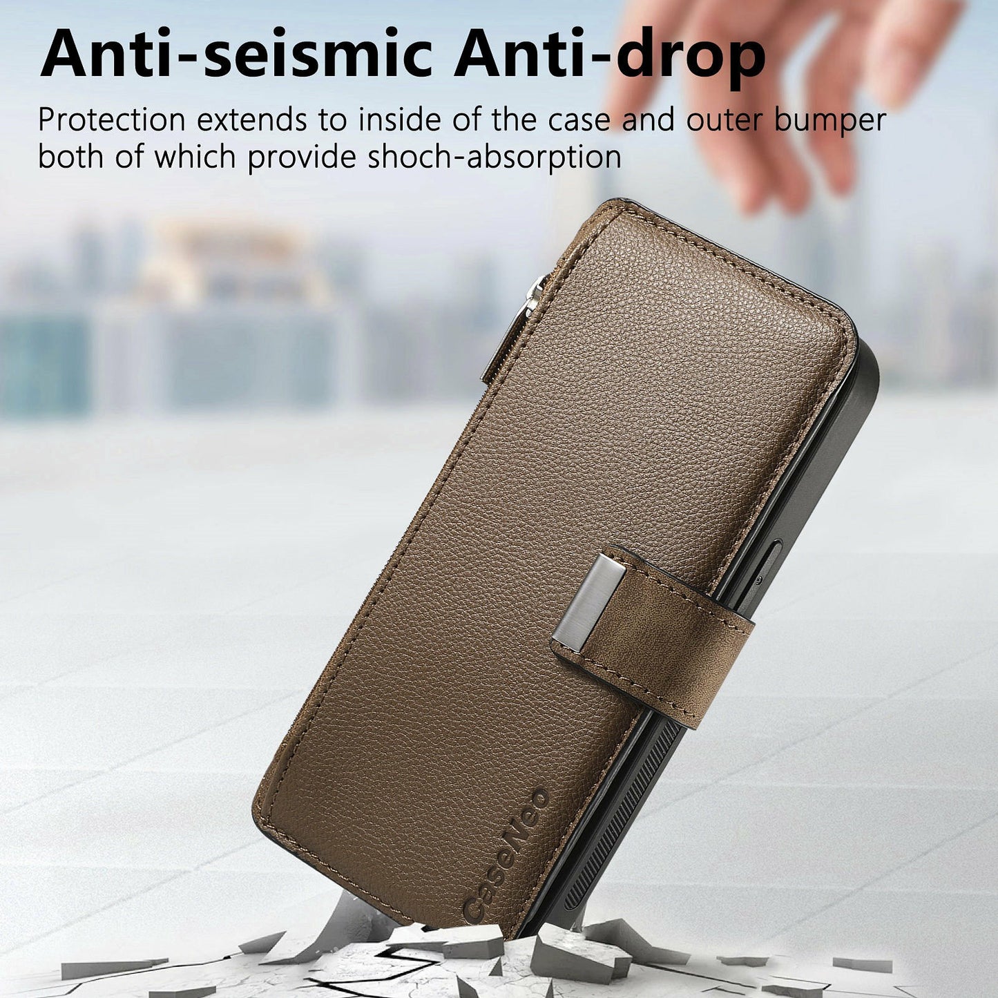 CASENEO MW-02 For Samsung Galaxy A06 Case Detachable Magnetic Leather Flip Phone Cover - Brown