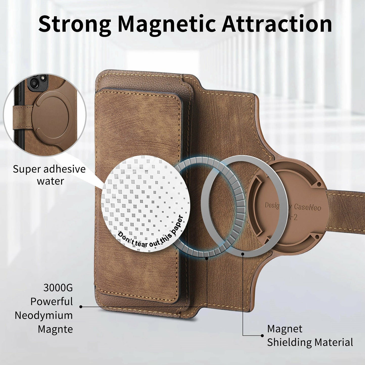 CASENEO MW-02 For Samsung Galaxy A06 Case Detachable Magnetic Leather Flip Phone Cover - Brown