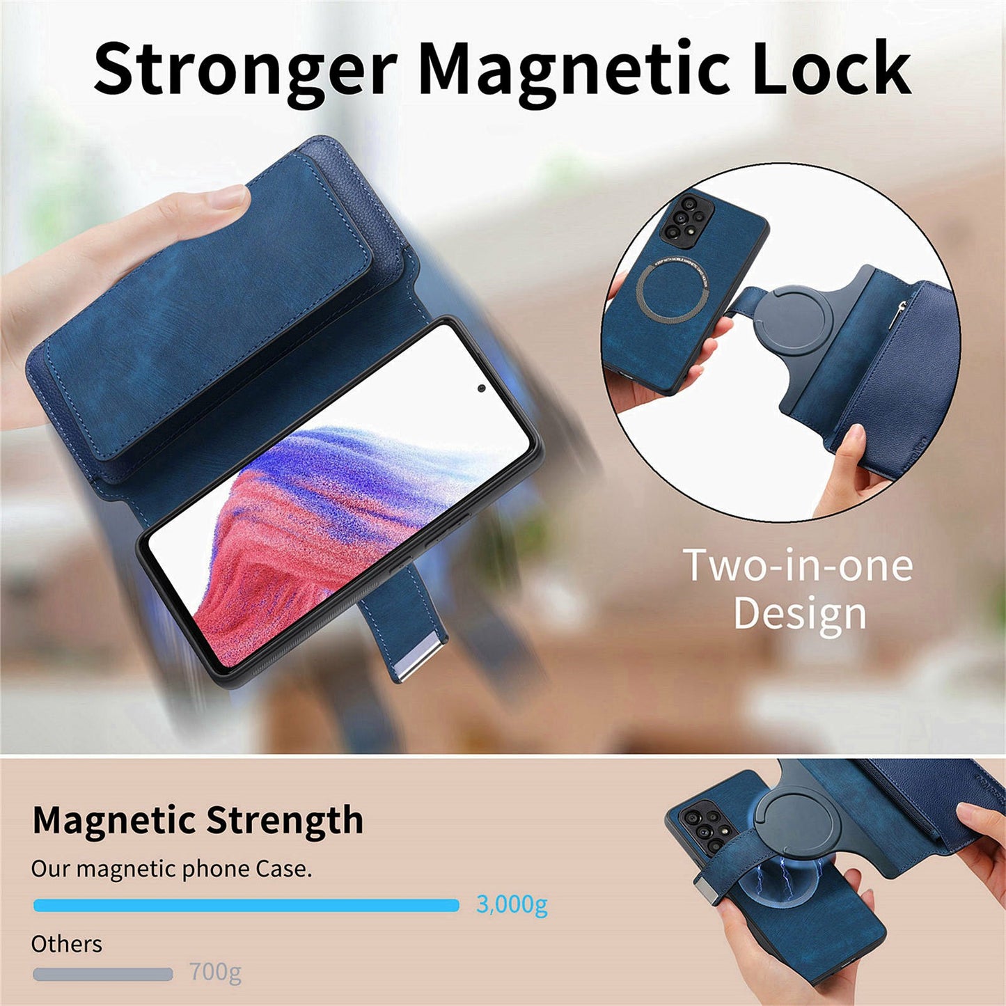 CASENEO MW-02 For Samsung Galaxy A06 Case Detachable Magnetic Leather Flip Phone Cover - Dark Blue