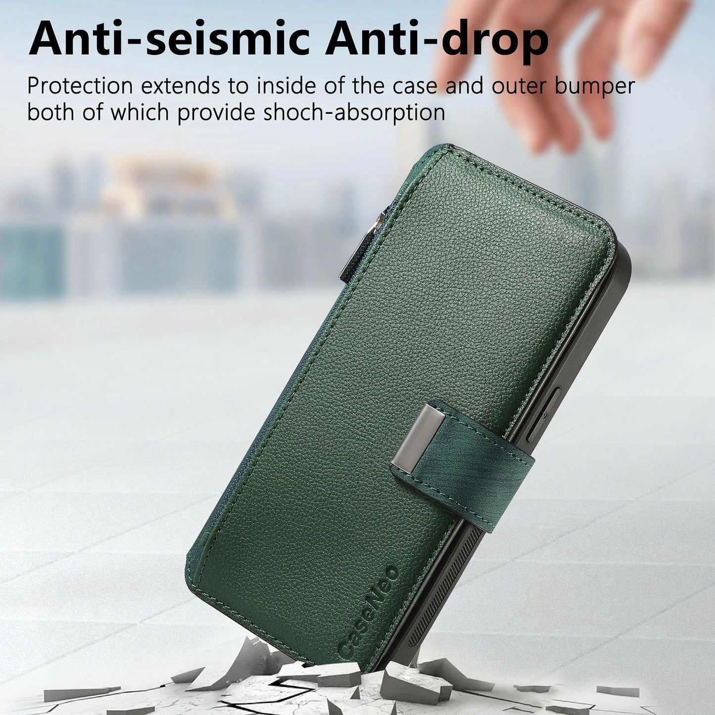 CASENEO MW-02 For Samsung Galaxy A06 Case Detachable Magnetic Leather Flip Phone Cover - Green