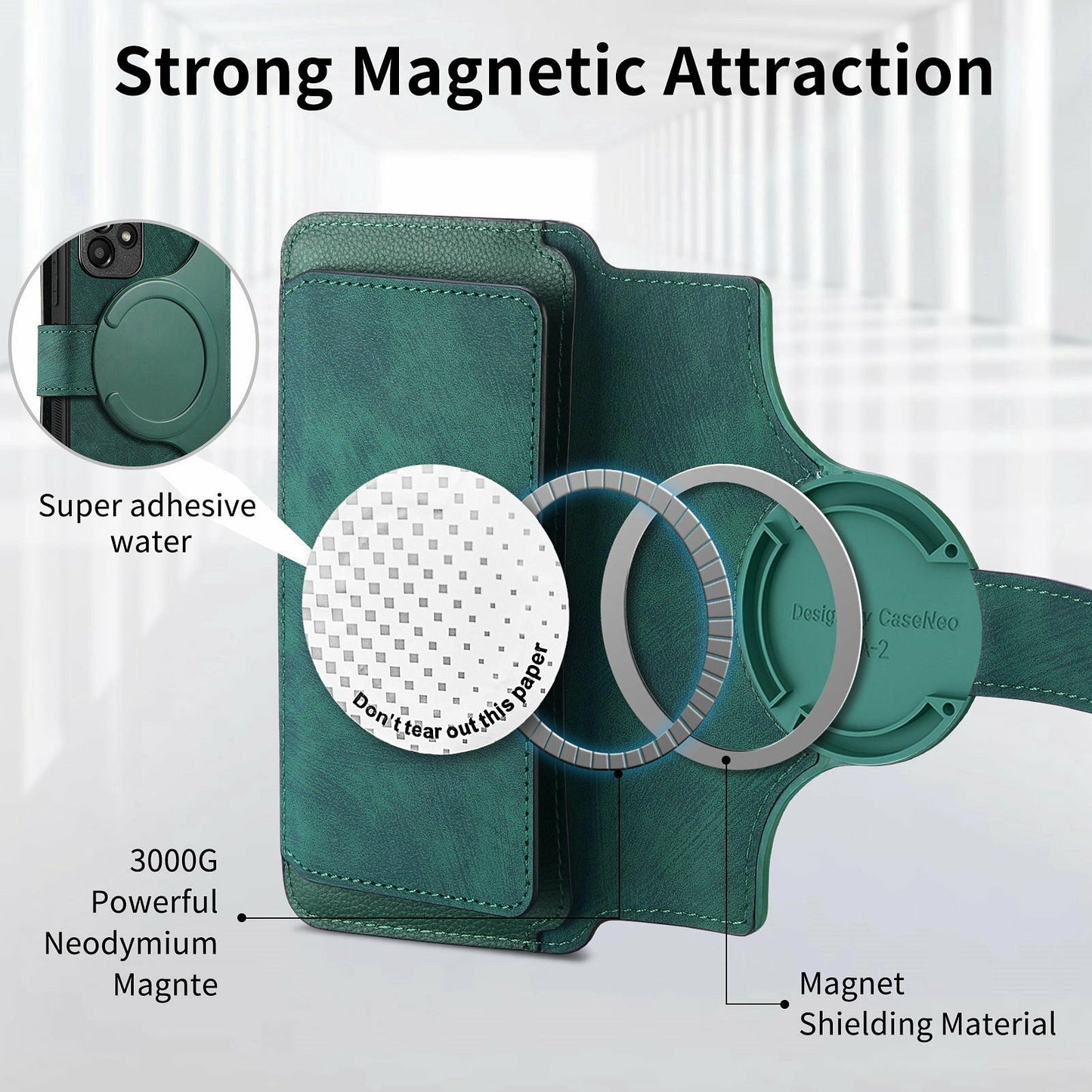 CASENEO MW-02 For Samsung Galaxy A06 Case Detachable Magnetic Leather Flip Phone Cover - Green