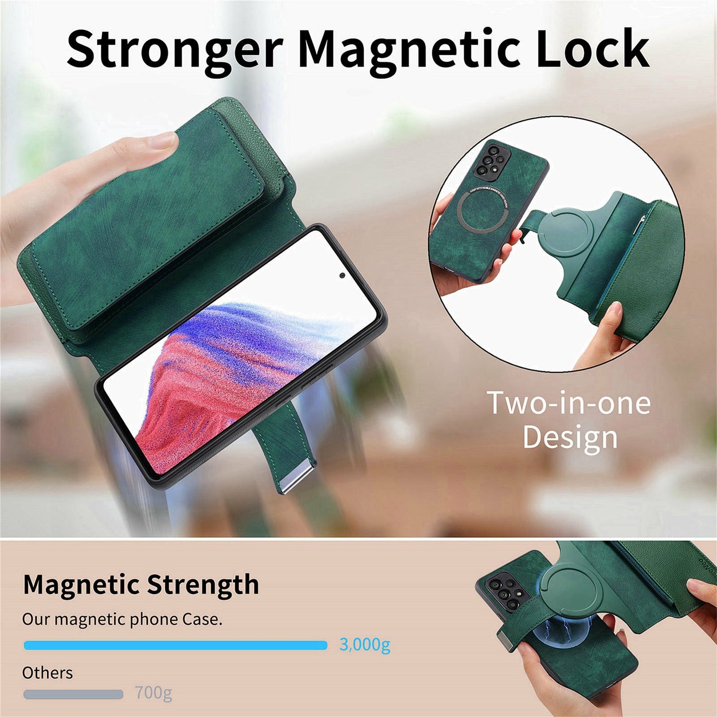 CASENEO MW-02 For Samsung Galaxy A06 Case Detachable Magnetic Leather Flip Phone Cover - Green