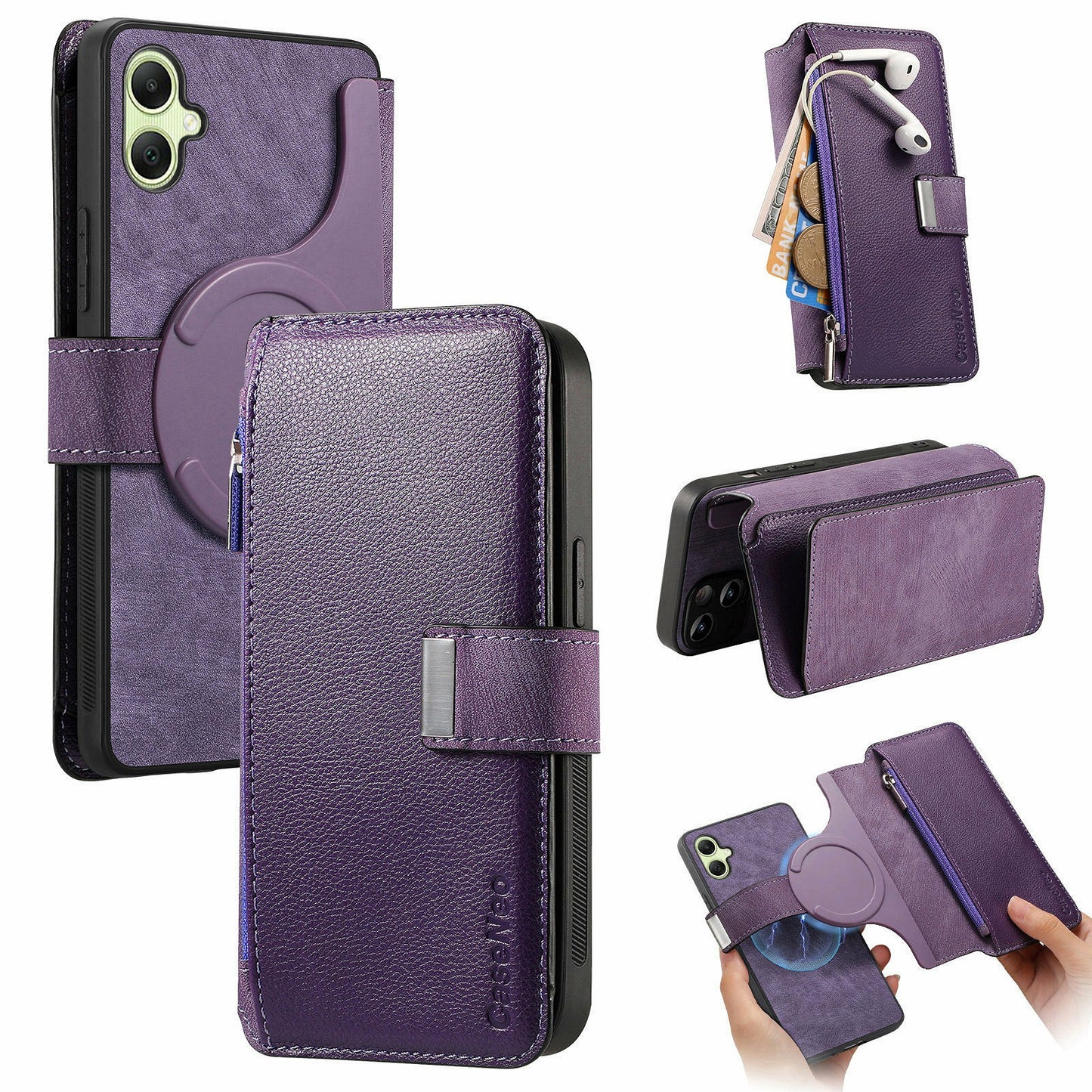 CASENEO MW-02 For Samsung Galaxy A06 Case Detachable Magnetic Leather Flip Phone Cover - Purple