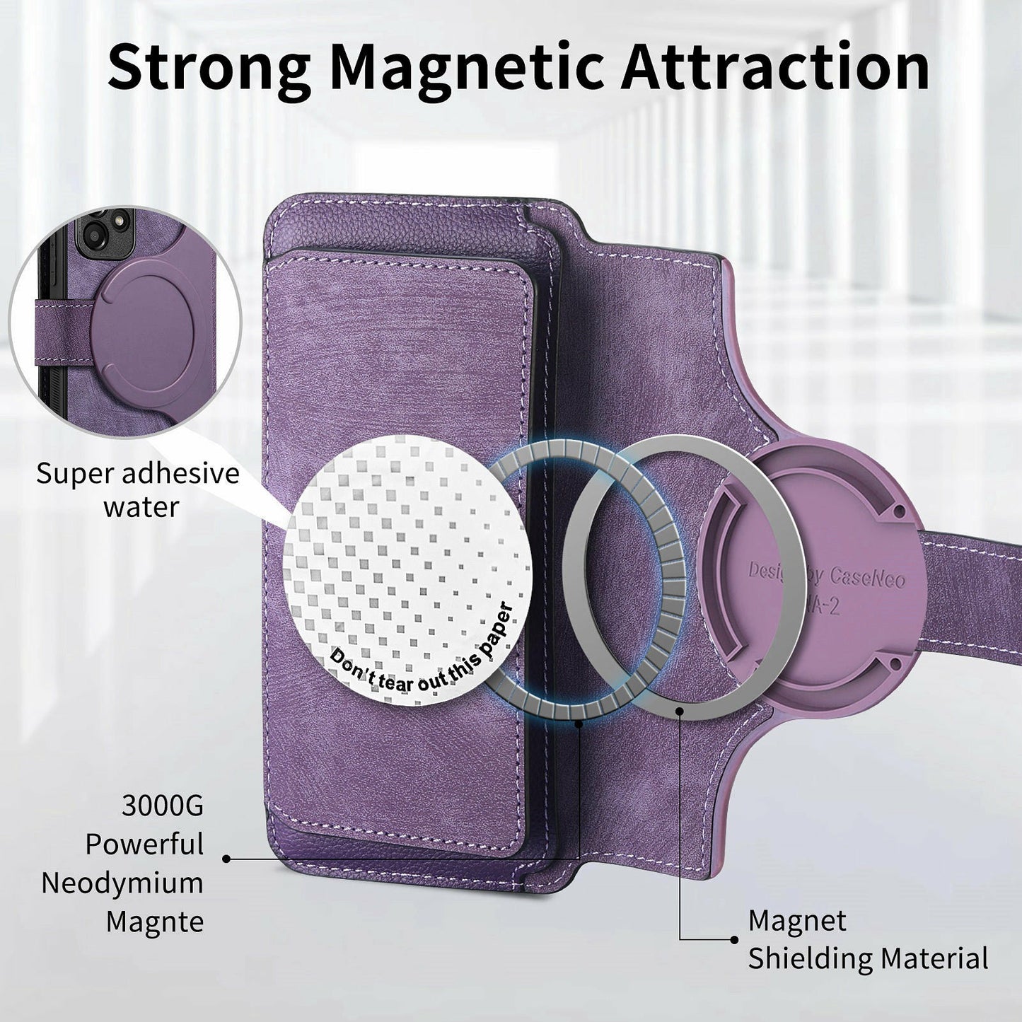 CASENEO MW-02 For Samsung Galaxy A06 Case Detachable Magnetic Leather Flip Phone Cover - Purple