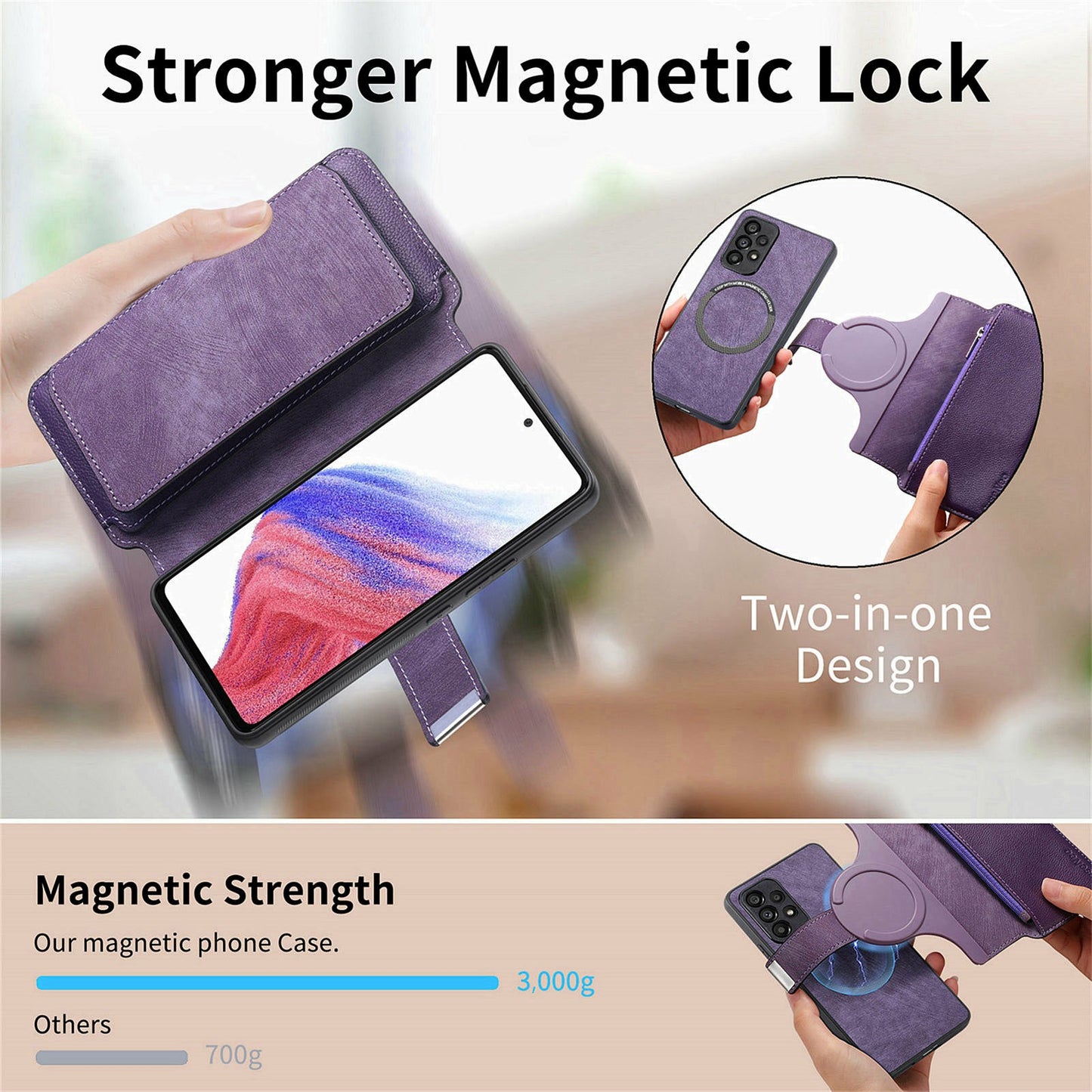 CASENEO MW-02 For Samsung Galaxy A06 Case Detachable Magnetic Leather Flip Phone Cover - Purple
