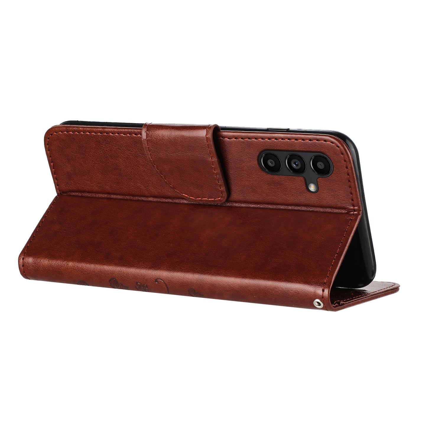 For Samsung Galaxy A16 5G / A16 4G Case Imprinted Mini Butterfly Leather Wallet Phone Cover - Brown