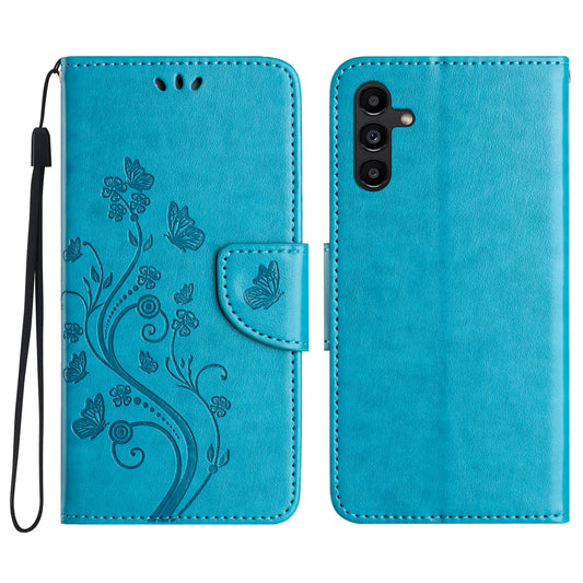 For Samsung Galaxy A16 5G / A16 4G Case Imprinted Mini Butterfly Leather Wallet Phone Cover - Blue