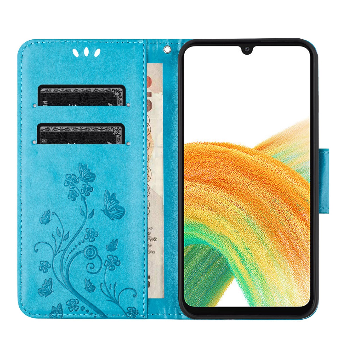 For Samsung Galaxy A16 5G / A16 4G Case Imprinted Mini Butterfly Leather Wallet Phone Cover - Blue