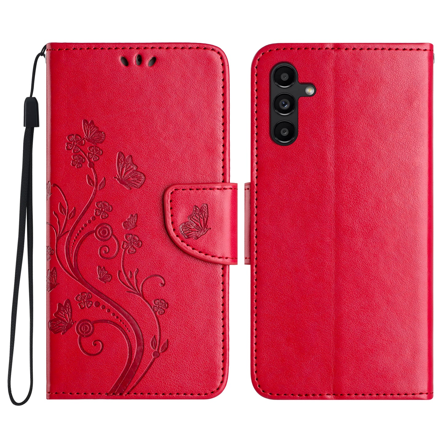 For Samsung Galaxy A16 5G / A16 4G Case Imprinted Mini Butterfly Leather Wallet Phone Cover - Red