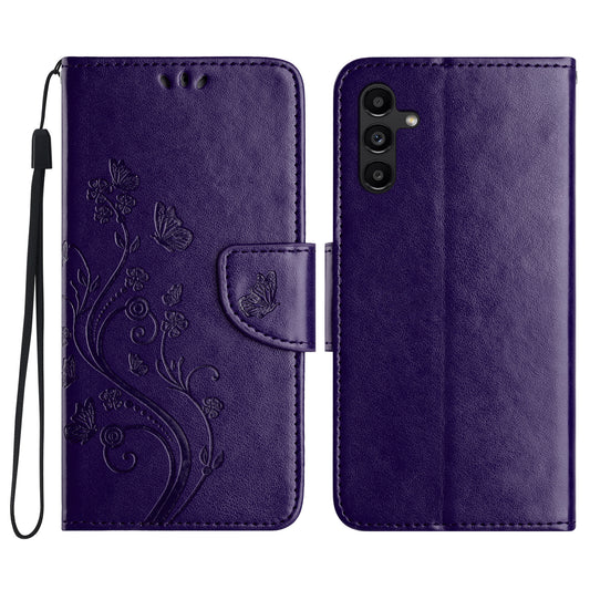 For Samsung Galaxy A16 5G / A16 4G Case Imprinted Mini Butterfly Leather Wallet Phone Cover - Dark Purple
