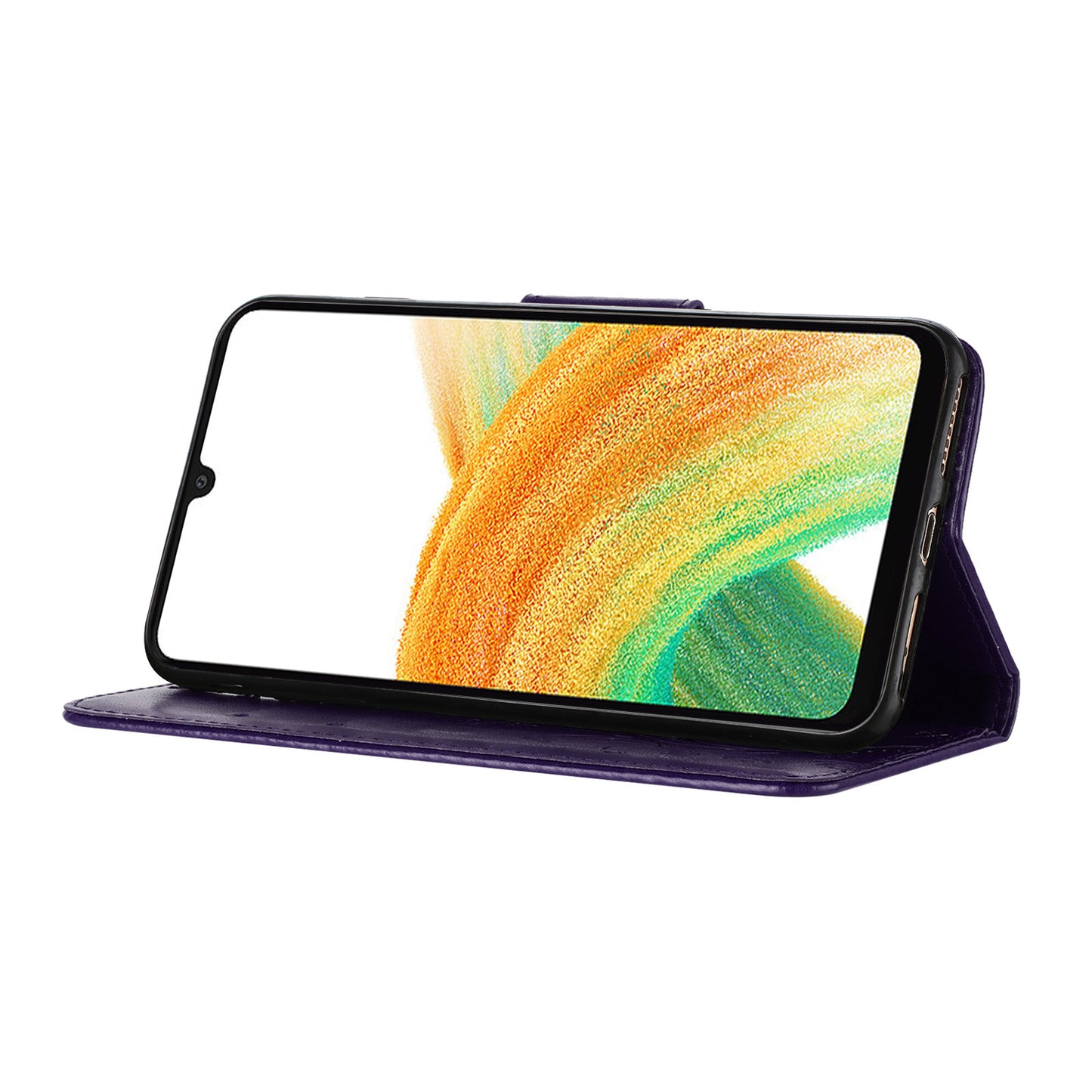 For Samsung Galaxy A16 5G / A16 4G Case Imprinted Mini Butterfly Leather Wallet Phone Cover - Dark Purple