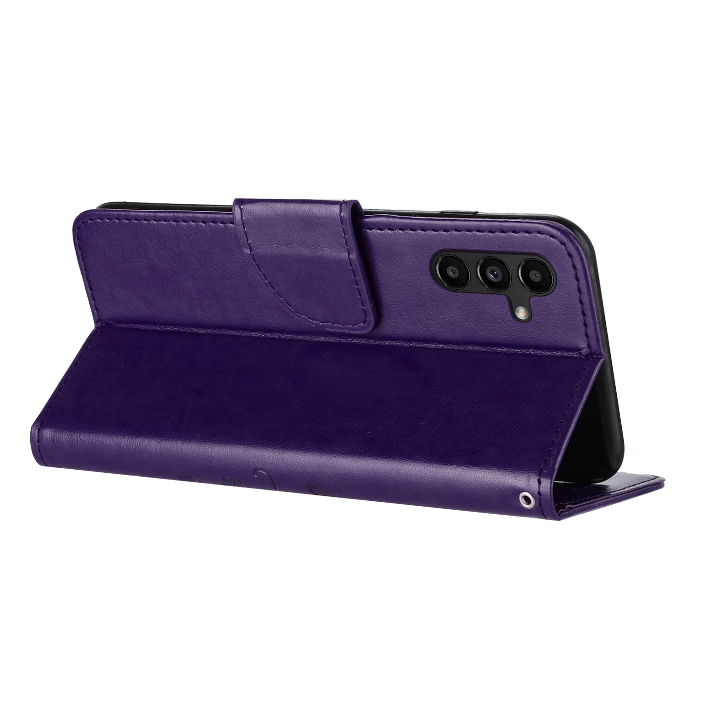 For Samsung Galaxy A16 5G / A16 4G Case Imprinted Mini Butterfly Leather Wallet Phone Cover - Dark Purple