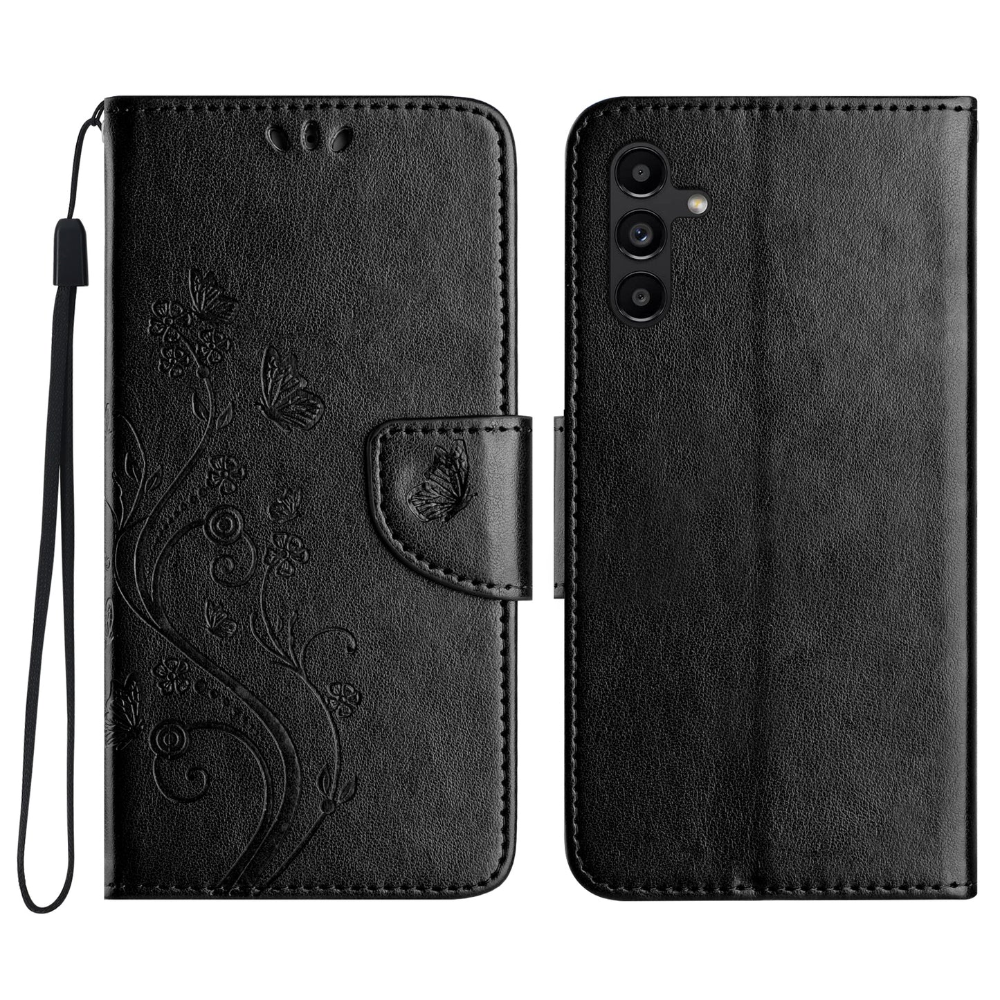 For Samsung Galaxy A16 5G / A16 4G Case Imprinted Mini Butterfly Leather Wallet Phone Cover - Black