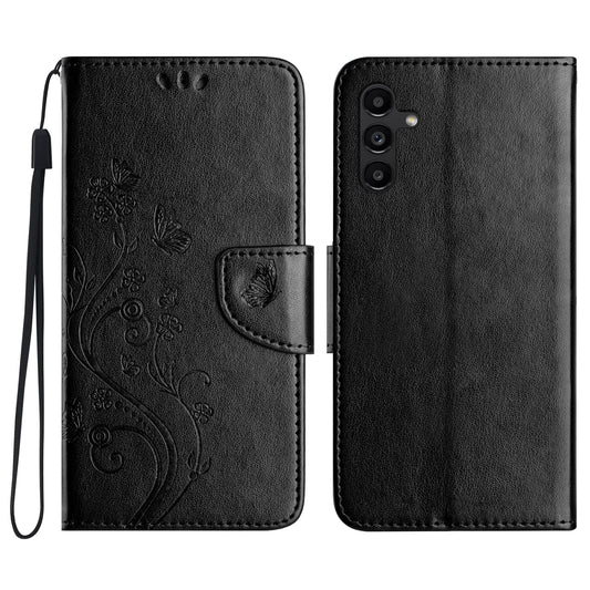 For Samsung Galaxy A16 5G / A16 4G Case Imprinted Mini Butterfly Leather Wallet Phone Cover - Black