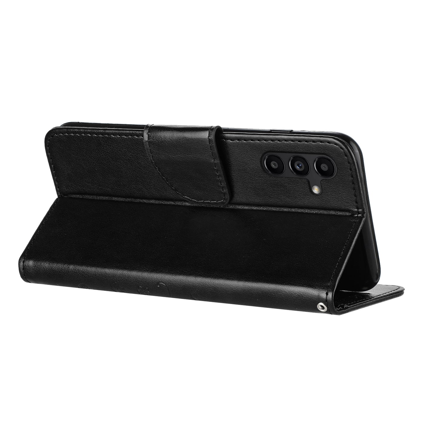 For Samsung Galaxy A16 5G / A16 4G Case Imprinted Mini Butterfly Leather Wallet Phone Cover - Black