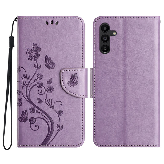 For Samsung Galaxy A16 5G / A16 4G Case Imprinted Mini Butterfly Leather Wallet Phone Cover - Purple