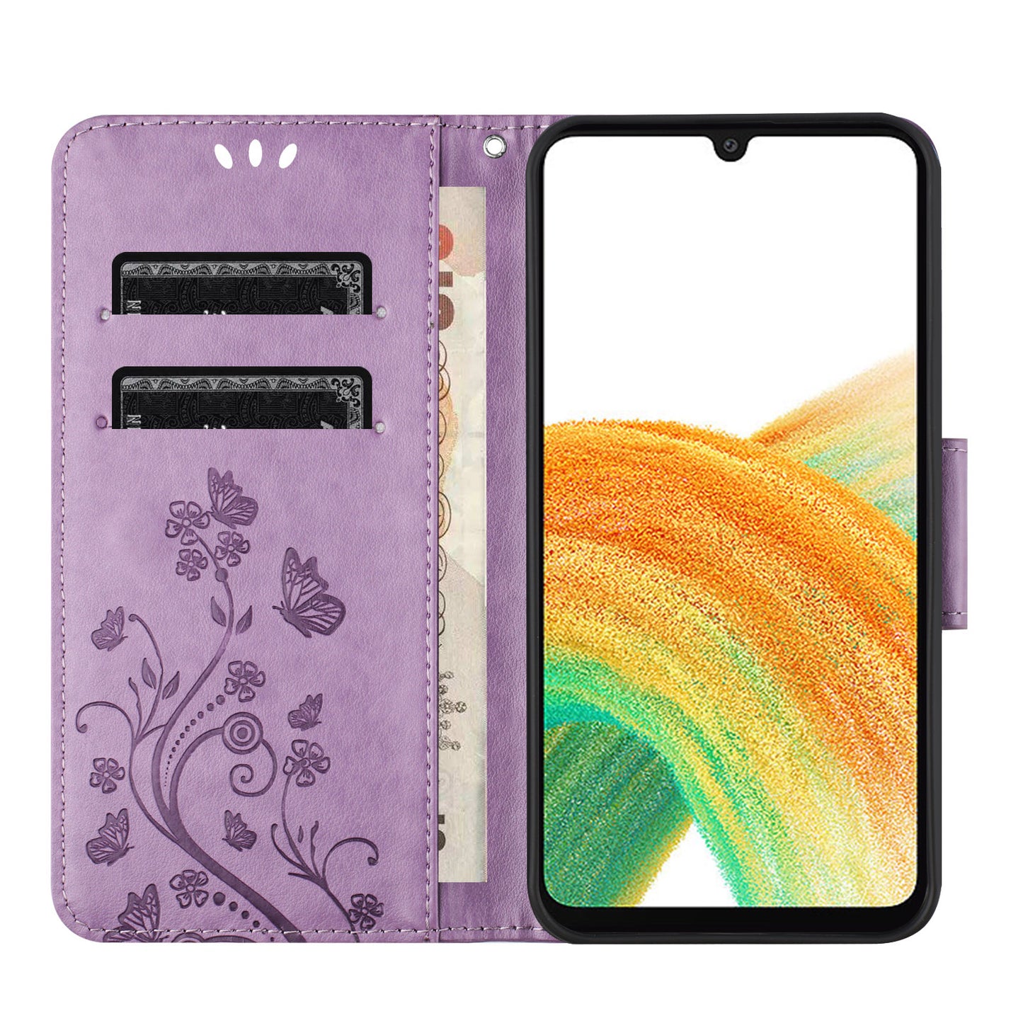 For Samsung Galaxy A16 5G / A16 4G Case Imprinted Mini Butterfly Leather Wallet Phone Cover - Purple