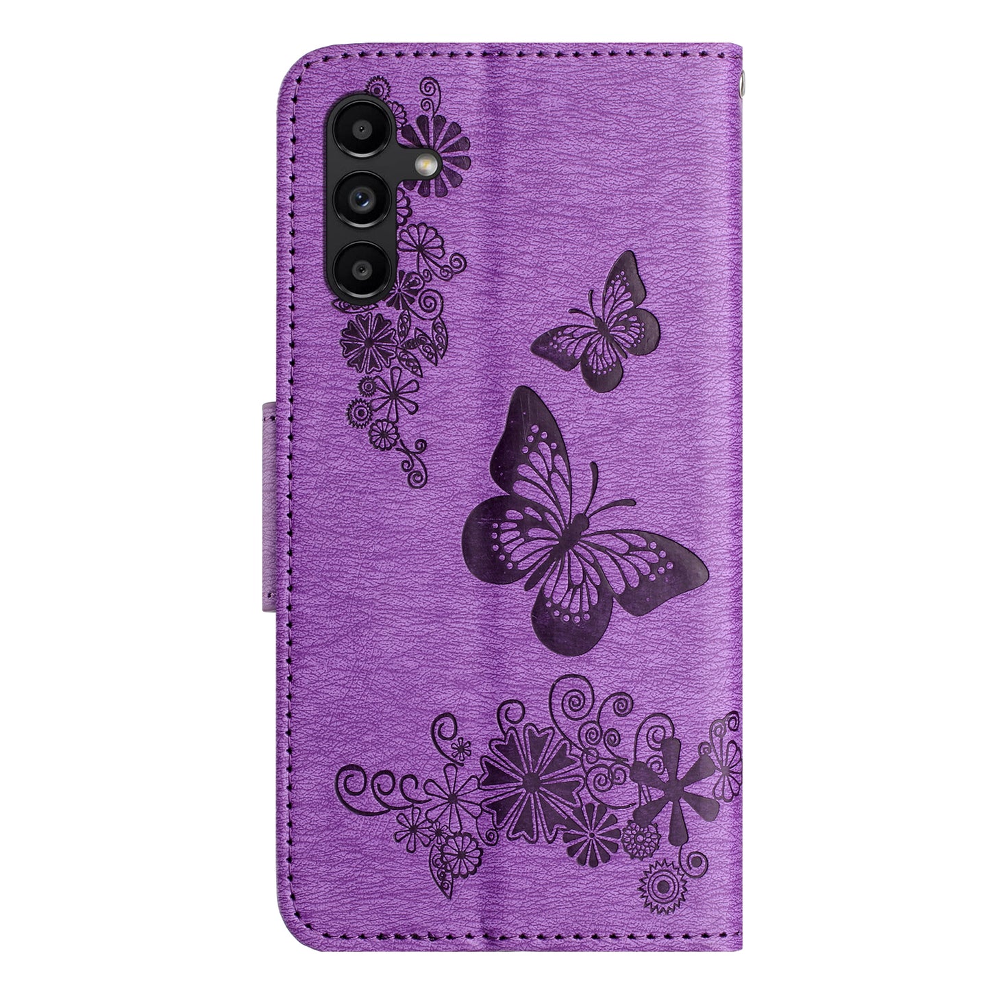 For Samsung Galaxy A16 5G / A16 4G Case Butterflies Flower Leather Wallet Flip Phone Cover - Purple