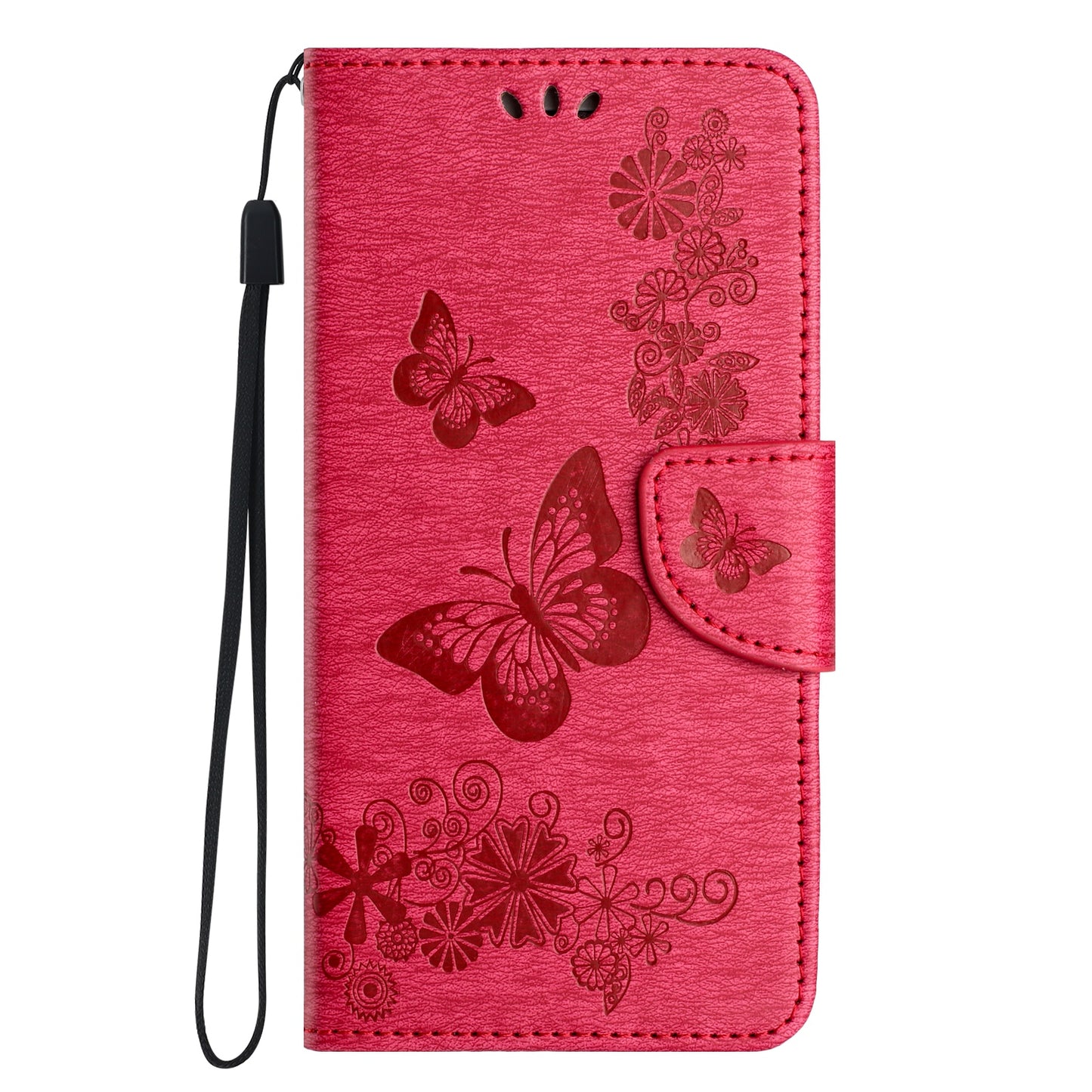 For Samsung Galaxy A16 5G / A16 4G Case Butterflies Flower Leather Wallet Flip Phone Cover - Red