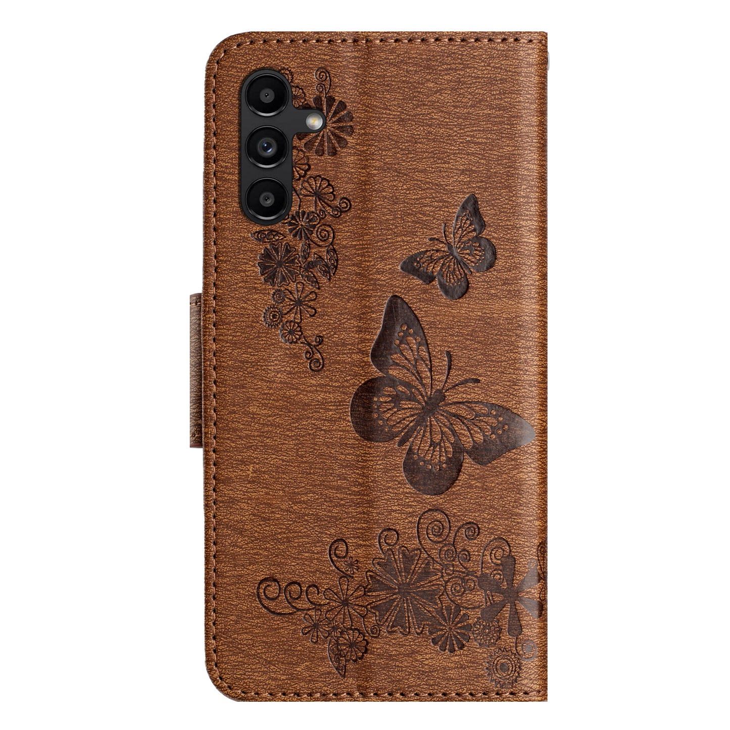 For Samsung Galaxy A16 5G / A16 4G Case Butterflies Flower Leather Wallet Flip Phone Cover - Brown