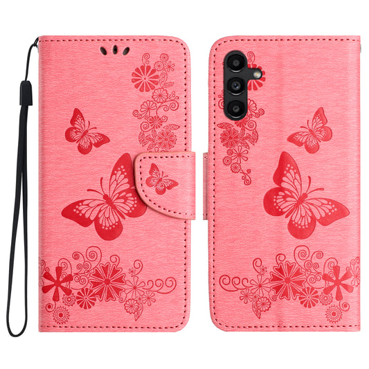 For Samsung Galaxy A16 5G / A16 4G Case Butterflies Flower Leather Wallet Flip Phone Cover - Pink