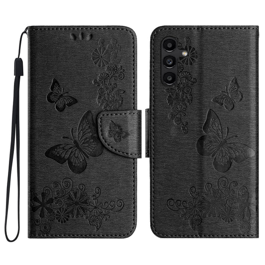 For Samsung Galaxy A16 5G / A16 4G Case Butterflies Flower Leather Wallet Flip Phone Cover - Black