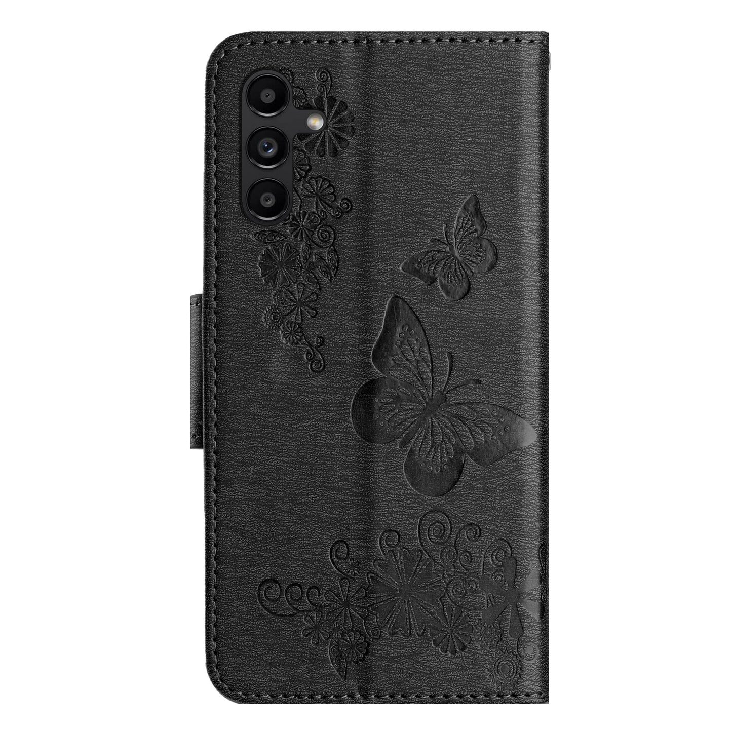 For Samsung Galaxy A16 5G / A16 4G Case Butterflies Flower Leather Wallet Flip Phone Cover - Black
