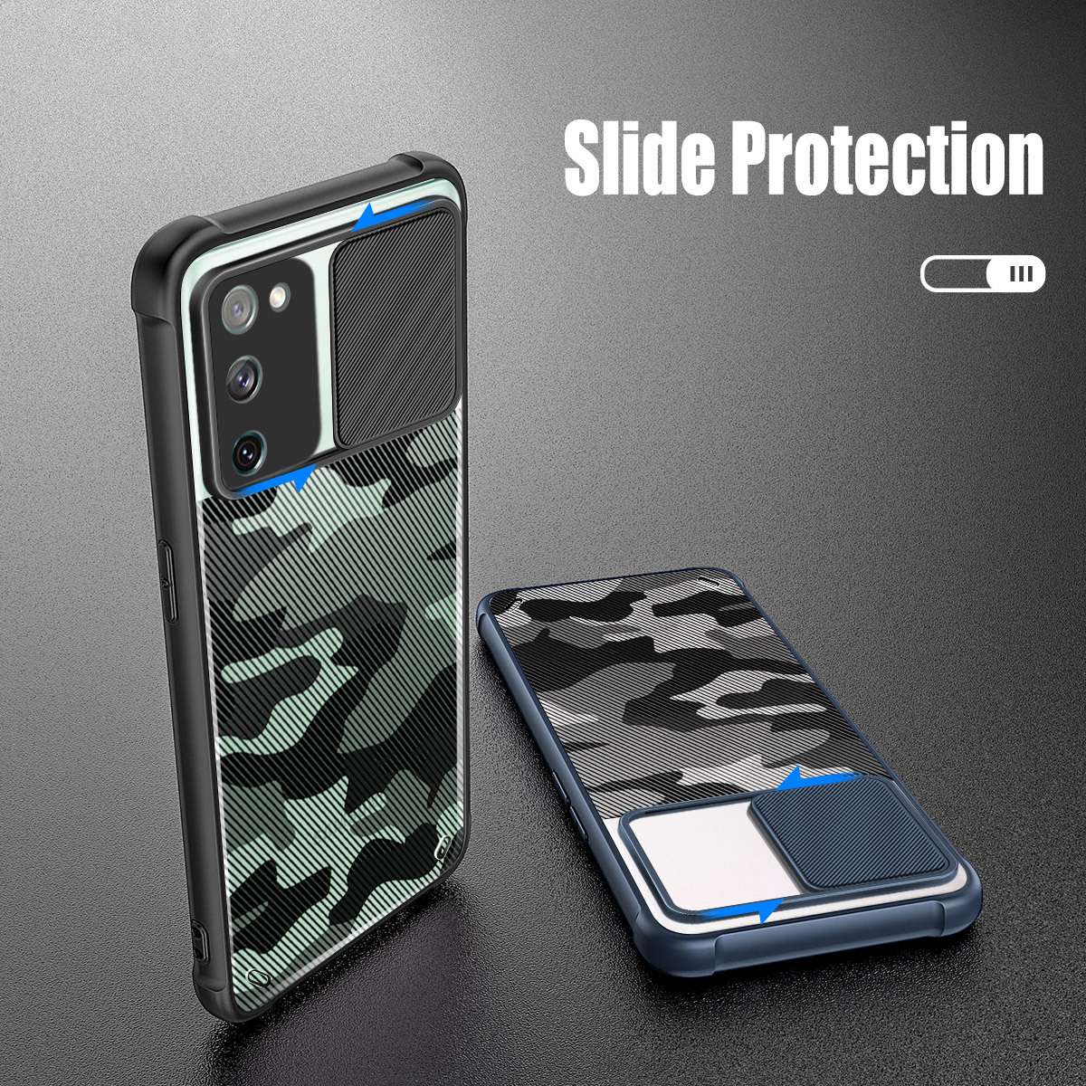 RZANTS For Samsung Galaxy S20 FE 4G / 5G  /  S20 FE 2022 Flexible TPU+Acrylic Phone Case Camouflage Pattern Lens Slide Window Protective Cover - Blue