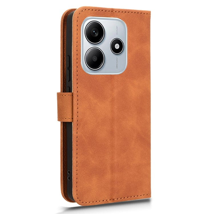 For Xiaomi Redmi Note 14 5G / 14 4G Leather Case Skin-Feel Anti-Drop Wallet Flip Phone Cover - Brown