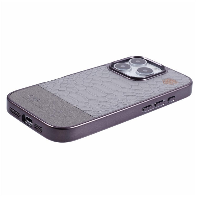 KIGC For iPhone 16 Pro Case Compatible with MagSafe Crocodile Texture PU+PC+TPU Electroplating Phone Cover - Grey