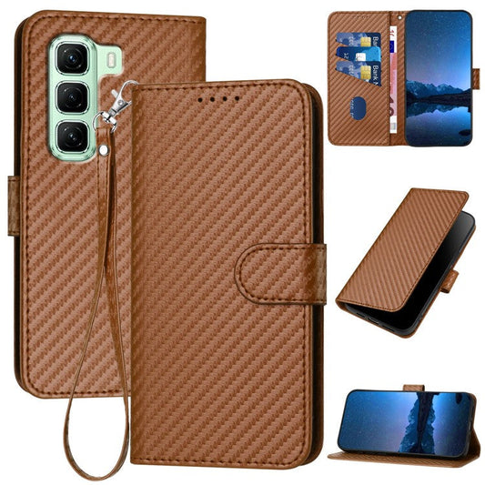 YX0070 For Infinix Hot 50 4G Wallet Case Carbon Fiber Texture Leather Cell Accessories Phone Cover - Coffee