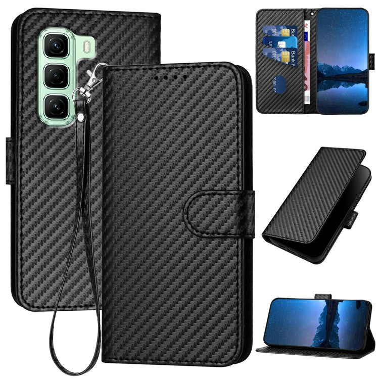 YX0070 For Infinix Hot 50 4G Wallet Case Carbon Fiber Texture Leather Cell Accessories Phone Cover - Black
