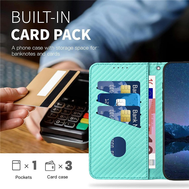 YX0070 For Infinix Hot 50 4G Wallet Case Carbon Fiber Texture Leather Cell Accessories Phone Cover - Baby Blue