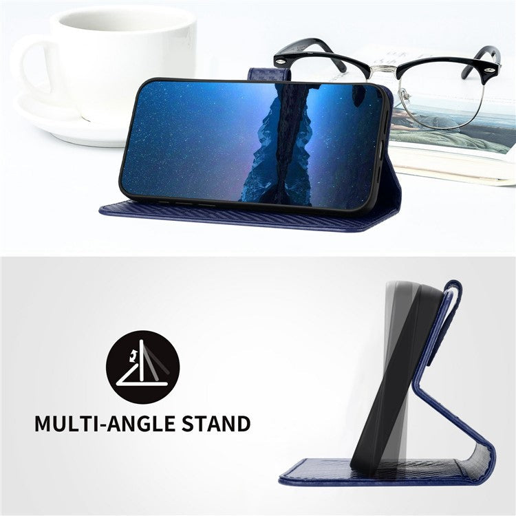 YX0070 For Infinix Hot 50 4G Wallet Case Carbon Fiber Texture Leather Cell Accessories Phone Cover - Sapphire