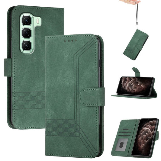 YX0010 Series for Infinix Hot 50 4G Wallet Case Rhombus Lines Leather Phone Cover - Blackish Green