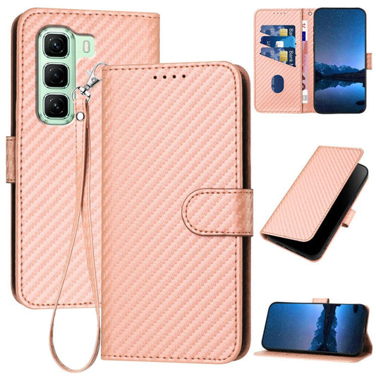 YX0070 For Infinix Hot 50 5G Wallet Case Carbon Fiber Texture Leather Cell Accessories Phone Cover - Pink