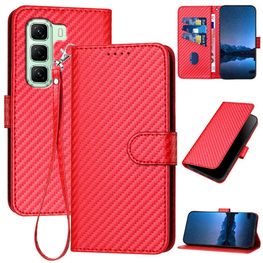 YX0070 For Infinix Hot 50 5G Wallet Case Carbon Fiber Texture Leather Cell Accessories Phone Cover - Red