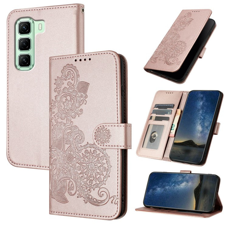 YX0050 For Infinix Hot 50 5G Case Mandala Flower Leather Wallet Phone Cover - Rose Gold