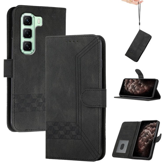YX0010 Series for Infinix Hot 50 5G Wallet Case Rhombus Lines Leather Phone Cover - Black