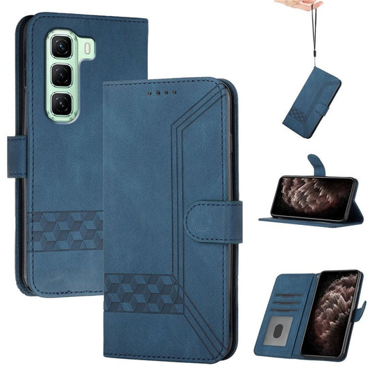 YX0010 Series for Infinix Hot 50 5G Wallet Case Rhombus Lines Leather Phone Cover - Sapphire