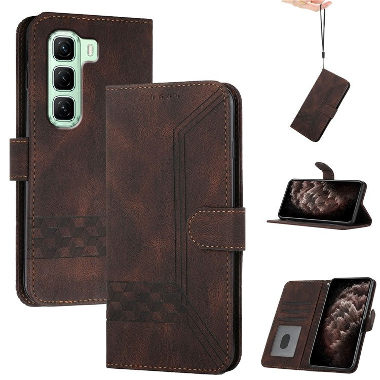 YX0010 Series for Infinix Hot 50 5G Wallet Case Rhombus Lines Leather Phone Cover - Coffee