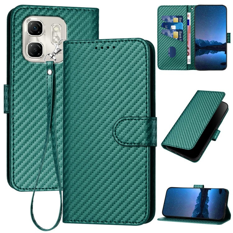 YX0070 For Infinix Hot 50i 5G / Smart 9 4G Wallet Case Carbon Fiber Texture Leather Cell Accessories Phone Cover - Blackish Green