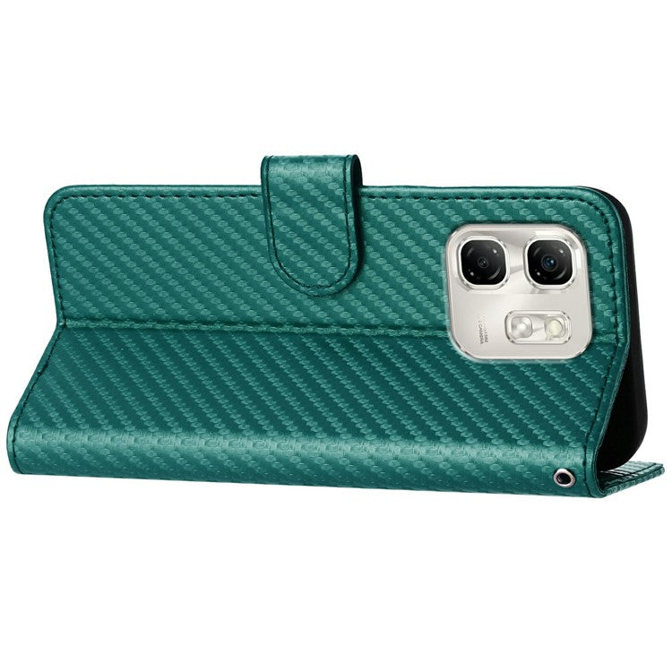 YX0070 For Infinix Hot 50i 5G / Smart 9 4G Wallet Case Carbon Fiber Texture Leather Cell Accessories Phone Cover - Blackish Green