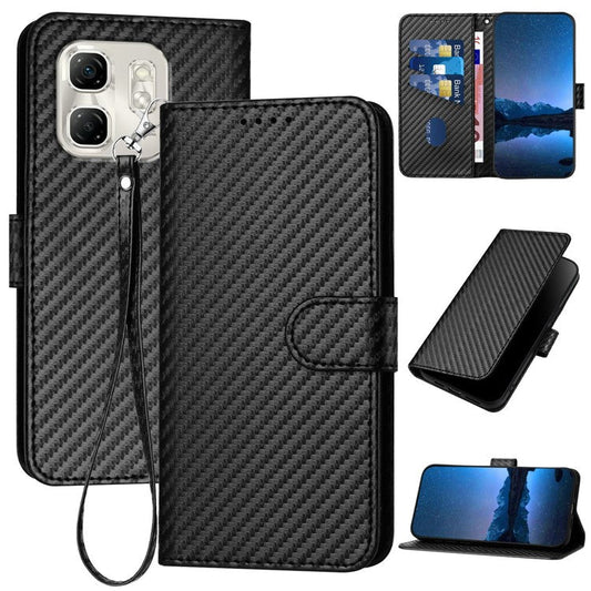 YX0070 For Infinix Hot 50i 5G / Smart 9 4G Wallet Case Carbon Fiber Texture Leather Cell Accessories Phone Cover - Black