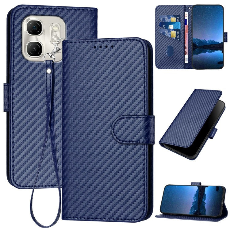YX0070 For Infinix Hot 50i 5G / Smart 9 4G Wallet Case Carbon Fiber Texture Leather Cell Accessories Phone Cover - Sapphire