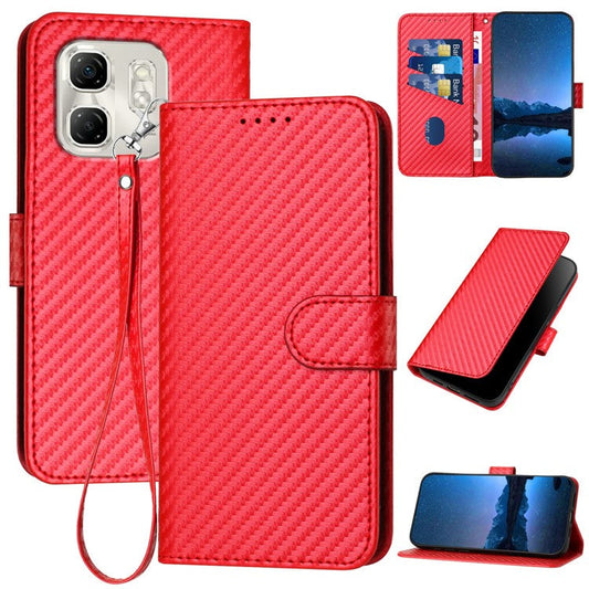 YX0070 For Infinix Hot 50i 5G / Smart 9 4G Wallet Case Carbon Fiber Texture Leather Cell Accessories Phone Cover - Red