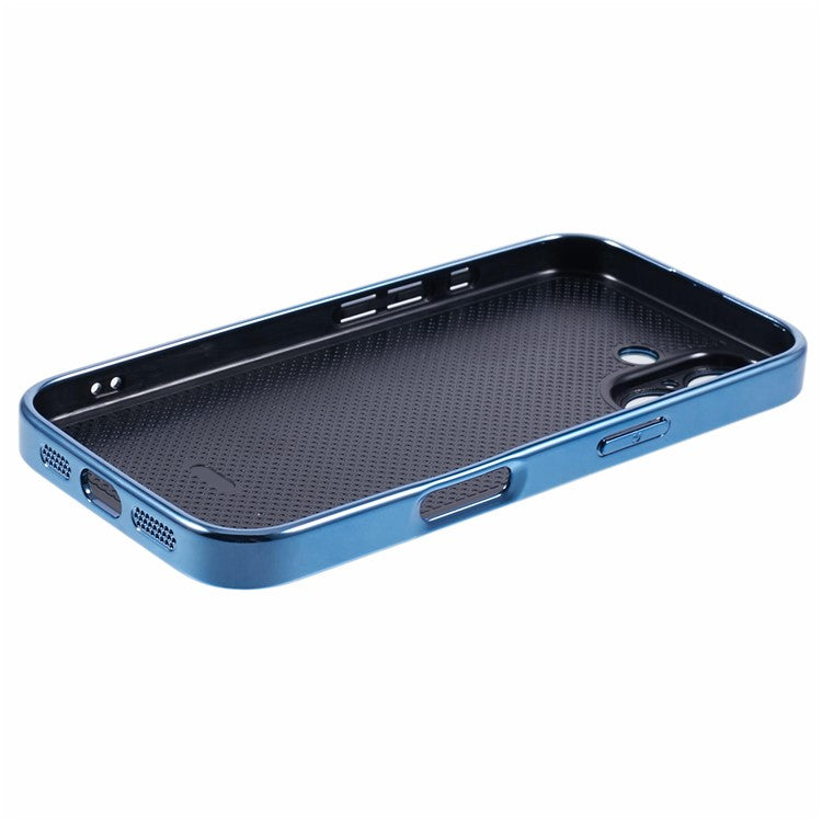 For iPhone 16 Case Acrylic+TPU+Metal Anti-Scratch Phone Cover with Electroplating Frame - Navy Blue