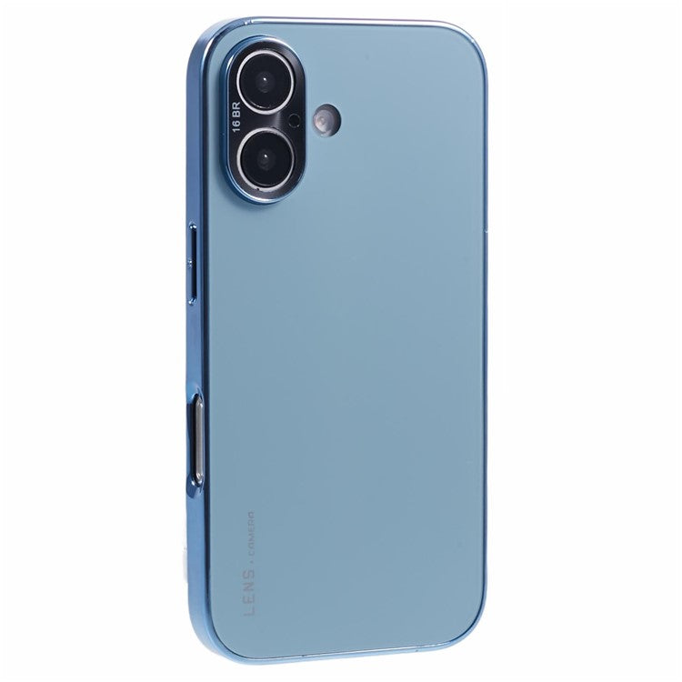 For iPhone 16 Case Acrylic+TPU+Metal Anti-Scratch Phone Cover with Electroplating Frame - Baby Blue